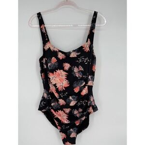 Hilor Floral‎ Print Swimsuit Sz 18 One Piece Black Peach Swimwear Beach Vacation